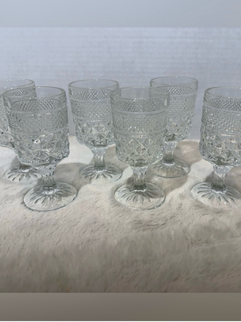 Pressed Crystal-Style Clear Goblet Glasses - Set of 6